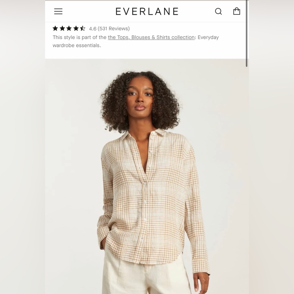 Everlane linen Tan and White Plaid Shirt